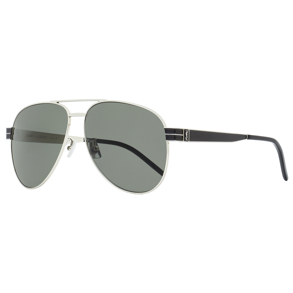 Saint Laurent Monogram Aviator Sunglasses SL M53 002 Silver/Black 60mm YSL